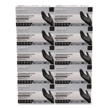 EXAM AND SURGICAL GLOVES | Ammex ABNPF44100 9.5 in. Long 3 mil Powder-Free Nitrile Exam Gloves - Medium/Black (1000/Carton)