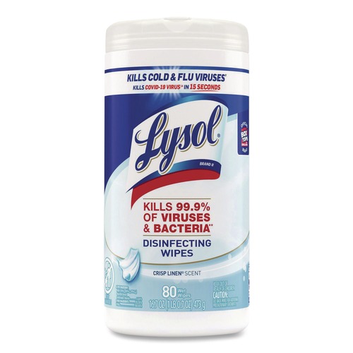 Cleaning Cloths & Wipes | LYSOL Brand 19200-89346 7 in. x 7.25 in. 1-Ply Disinfecting Wipes - Crisp Linen/White image number 0
