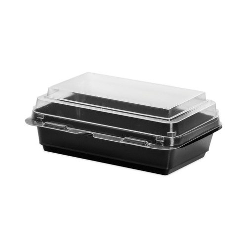 Perforated Roll & Hand Towels | SOLO 846612-PS94 Creative Carryouts 7.87 in. x 5.4 in. x 2.1 in. 24 oz. Hinged Plastic Hot Deli Boxes - Black/Clear (200/Carton) image number 0