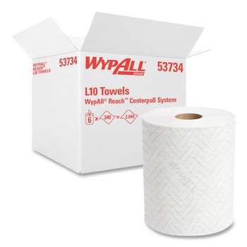  | WypAll 53734 1-Ply 11 in. x 7 in. Reach System Roll Towel - White (340/Roll, 6 Rolls/Carton)