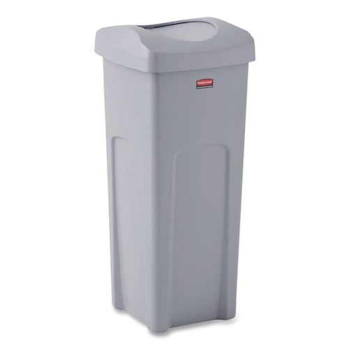 Indoor Waste Receptacles | Rubbermaid Commercial 2143862 Universal Square Trash Can with Swing Lid 23 gal Plastic Gray image number 0