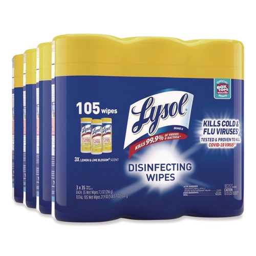 Cleaning Cloths & Wipes | LYSOL Brand 19200-82159 7 in. x 7.25 in. 1-Ply Disinfecting Wipes - Lemon and Lime Blossom White (4/Carton) image number 0