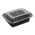 Food Containers & Lids | GEN FCPP-BC-12RECT 5.78 in. x 4.52 in. x 2.24 in. 12 oz. Plastic Microwavable Food Container with Lid - Rectangular Black/Clear (150/Carton) image number 1
