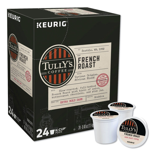 Coffee - Decaffeinated | Tully's Coffee 5000330024 Coffee K-Cups - French Roast Decaf (96/Carton) image number 0