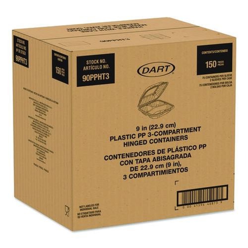 Cleaning Cloths & Wipes | Dart 90PPHT3 9 in. x 8.75 in. x 3 in. 3-Compartments ProPlanet Microwaveable Plastic Hinged Containers - Clear (150/Carton) image number 0