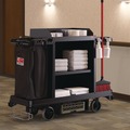 Perforated Roll & Hand Towels | Suncast Commercial HKC1000 24 in. x 62.13 in. x 49.75 in. 1 Shelf Plastic Standard Housekeeping Cart - Black image number 1
