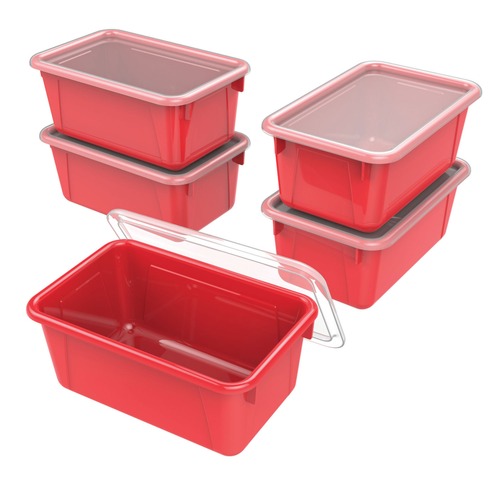 Office Boxes & Bins | Storex 62407U05C 12.28 in. x 7.95 in. x 5.23 in. Cubby Bin with Lid - Red (5/Pack) image number 0