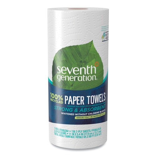 Perforated Roll & Hand Towels | Seventh Generation 13722 100% Recycled 11 in. x 5.4 in. 2-Ply Paper Kitchen Towel Rolls - White (156 Sheets/Roll, 24 Rolls/Carton) image number 0
