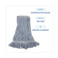 Mop Heads | Boardwalk BWK542CT Narrow Floor Finish Rayon/Polyester Mop Head - Medium, White/Blue (12/Carton) image number 4