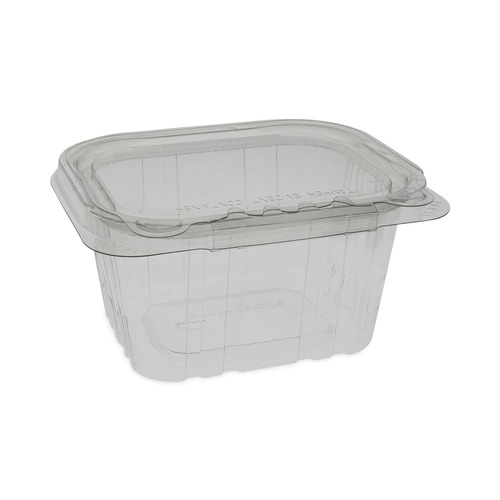 Food Containers & Lids | Pactiv Corp. TEHL5X416 EarthChoice 5.38 x 4.5 x 2.63 16 oz Plastic Tamper Evident Recycled Hinged Lid Deli Container - Clear (304/Carton) image number 0