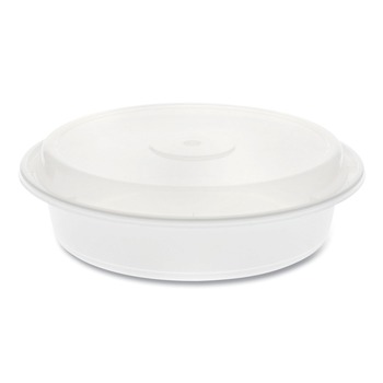 Pactiv Corp. NC737 Newspring VERSAtainer 8 x 8 x 2.5 35 oz Round Plastic Microwavable Containers - White/Clear (150/Carton)