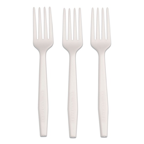 Perforated Roll & Hand Towels | AmerCareRoyal L1801W Plastic Fork Heavyweight CPLA Cutlery - White (1000/Carton) image number 0