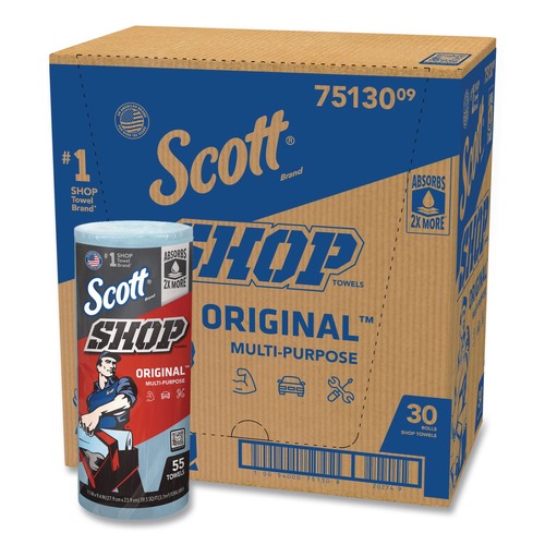 Perforated Roll & Hand Towels | Scott 75130 9.4 in. x 11 in. 1-Ply Standard Shop Towels - Blue (30/Carton) image number 0