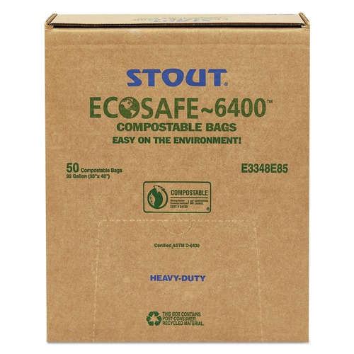 Repro Trash Bags | Stout by Envision E3348E85 32 Gallon 0.85 mil 33 in. x 48 in. EcoSafe-6400 Bags - Green (50/Box) image number 0