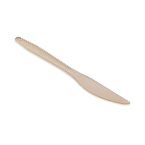 Disposable Knives | Pactiv Corp. YPSMKTEC 7.5 in. EarthChoice PSM Heavyweight Cutlery Knife - Tan (1000/Carton) image number 0