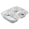 Food Containers & Lids | Handi-Foil 2045-35-250W 8.5 in. x 6.38 in. x 1.47 in. 24 oz. 3-Compartment Aluminum Oblong Container with Lid - Silver (250/Carton) image number 1