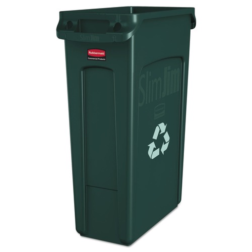 Indoor Waste Receptacles | Rubbermaid Commercial FG354007GRN 23 Gallon Slim Jim Recycling Container with Venting Channels - Green image number 0