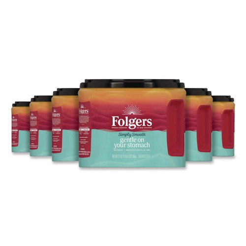 Coffee - Caffeinated | Folgers 30446CT 27 oz. Canister Gentle On Your Stomach Simply Smooth Ground Coffee (6/Carton) image number 0