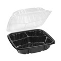 Food Storage Containers & Lids | Pactiv Corp. DC858330B000 33 oz. 8-1/2 in. x 8-1/5 in. x 3 in. 3-Compartment EarthChoice Vented Dual Color Microwavable Hinged Lid Container - Black/Clear (150/Carton) image number 4
