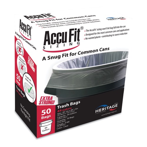 Low-Density Trash Bags | AccuFit H7450TC RC1 37 in. x 50 in. 44 gal. 0.9 mil Linear Low Density Can Liners with AccuFit Sizing - Clear (50/Box) image number 0