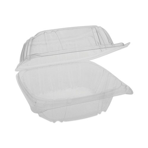Food Containers & Lids | Pactiv Corp. YCI821600000 SENSATION SmartLock 5.74 x 5.95 x 3.1 Plastic Hinged Lid Container - Clear (500/Carton) image number 0