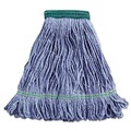 Mop Heads | Boardwalk BWK502BLEA 5 in. Headband Super Loop Cotton/Synthetic Fiber Wet Mop Heads - Blue, Medium image number 0