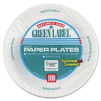 AJM Packaging Corporation AJM PP9GRAWH 9 in. Diameter Paper Plates - White (100/Pack, 12 Packs/Carton)