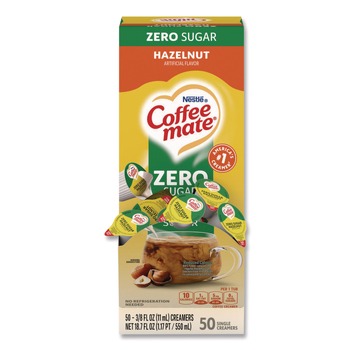 Coffee-Mate 12434680 0.38 oz Mini Cups Liquid Coffee Creamer - Zero Sugar Hazelnut (50/Box)