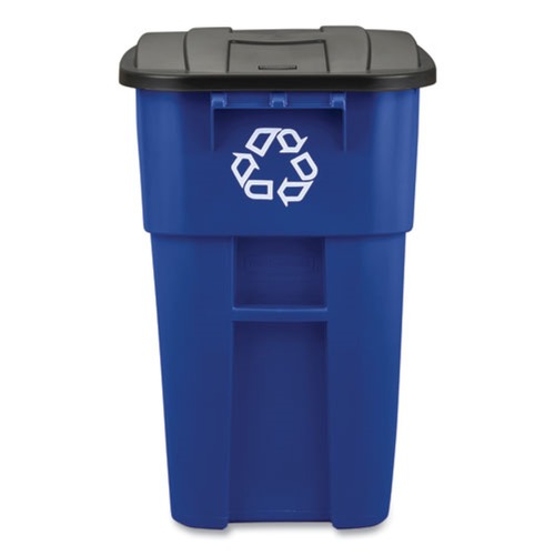 Outdoor Waste Receptacles | Rubbermaid Commercial FG9W2773BLUE Brute 50-Gallon Square Recycling Rollout Container - Blue image number 0