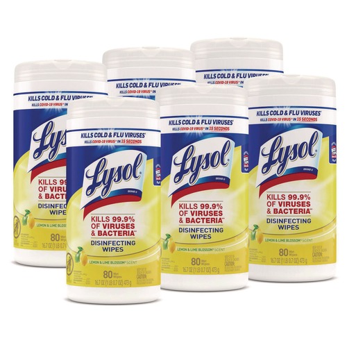 Cleaning Cloths & Wipes | LYSOL Brand 19200-77182 1 Ply 7 in. x 7.25 in. Lemon and Lime Blossom Disinfecting Wipes - White (6/Carton) image number 0