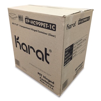 JANITORIAL | Karat FP-HC99PET-1C PET Plastic Hinged Container 9 x 9 x 3.6 Clear Plastic 100/Pack 2 Packs/Carton