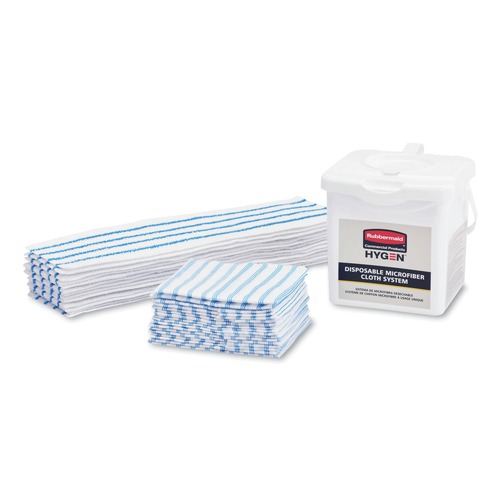 Floor Dusters & Accessories | Rubbermaid Commercial HYGEN 2134282 4.75 x 19 Disposable Microfiber Pad - White/Blue Stripes (3/Carton) image number 0