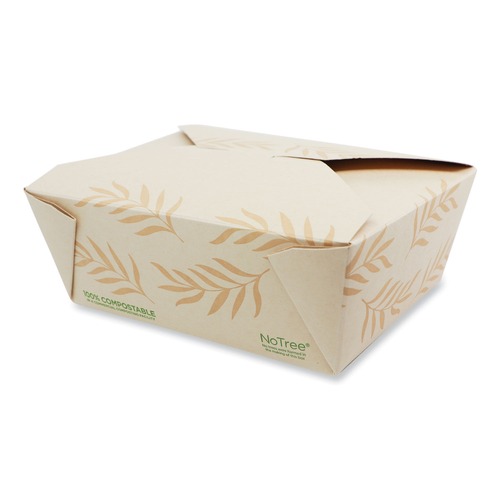 Food Containers & Lids | World Centric TO-NT-8 5.5 in. x 6.9 in. x 2.5 in. 46 oz. Sugarcane No Tree Folded Takeout Containers - Natural (300/Carton) image number 0