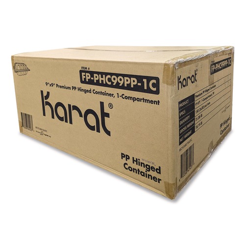 Perforated Roll & Hand Towels | Karat FP-PHC99PP-1C Polypropylene Plastic Hinged Container 9 x 9 x 3 Black/Clear Plastic 50/Pack 3 Packs/Carton image number 0