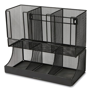 PRODUCTS | Mind Reader UPMESH-BLK 5 in. x 13 in. x 11.5 in. 2-Tier 6-Compartment Network Collection Coffee Cup and Condiment Countertop Organizer - Black