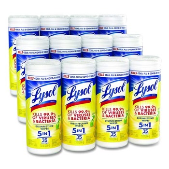 LYSOL Brand 19200-81145 7 in. x 7.25 in. 1-Ply Disinfecting Wipes - Lemon and Lime Blossom, White (35 Wipes/Canister, 12 Canisters/Carton)