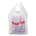 T-Sacks & Thank You Bags | AmerCareRoyal RPTYB6 11.5 in. x 6.5 in. x 21 in. Thank You - Have a Nice Day Labeling Cut-Out Handles Thank You Bags - White/Red (1000/Carton) image number 1