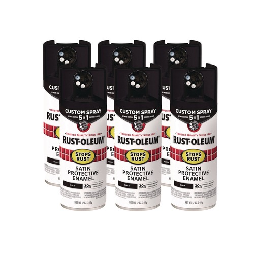 Paint & Paint Supplies | Rust-Oleum 376869 Stops Rust 5-in-1 Spray Paint, Satin Black, 12 oz Aerosol Can, 6/Carton image number 0