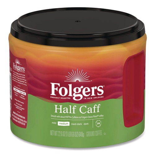 Coffee - Half-caffeinated | Folgers 2550030444 22.6 oz. Canister Half Caff Coffee image number 0