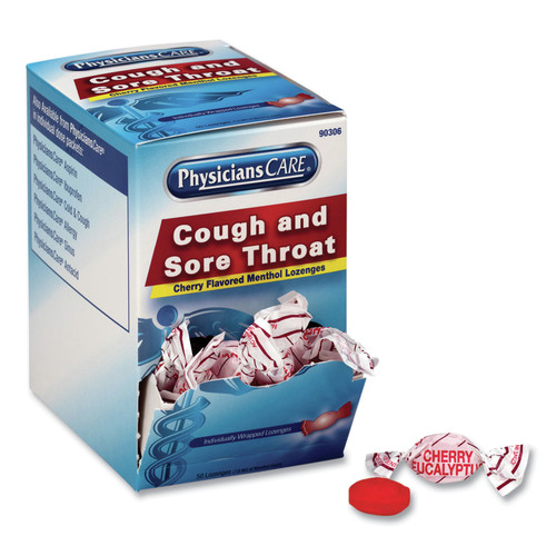 Medicines | PhysiciansCare 90306 Individually Wrapped Cough and Sore Throat Lozenges - Cherry Menthol (50/Box) image number 0