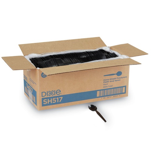 Disposable Spoons | Dixie SH517 5-3/4 in. Heavyweight Plastic Cutlery Soup Spoons - Black (1000/Carton) image number 0