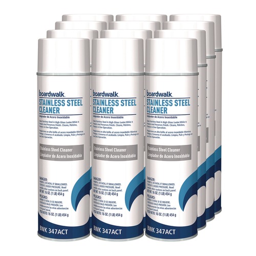 Stainless Steel Cleaners | Boardwalk 1041284 18 oz. Aerosol Spray Stainless Steel Cleaner and Polish - Lemon (12/Carton) image number 0
