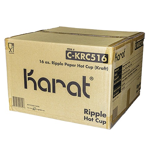 Cups | Karat C-KRC516 16 oz Ripple Hot Cups - Kraft/White (500/Carton) image number 0