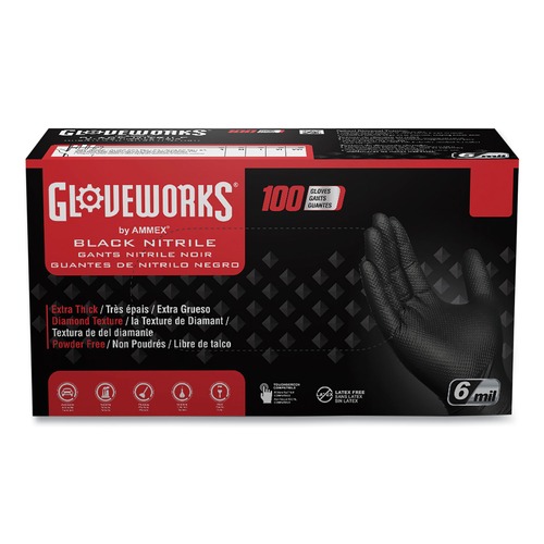 Food Service Disposable & Single Use Gloves | Ammex GWBN48100 6 mil Heavy-Duty Industrial Powder-Free Nitrile Gloves - X-Large, Black (1000/Carton) image number 0