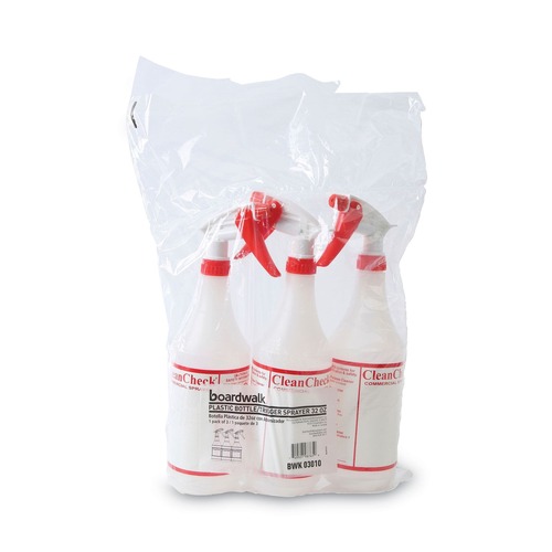 Sprayers & Pumps | Boardwalk 513155 HDPE 32 oz. Trigger Spray Bottles - Clear/Red (3/Pack) image number 0