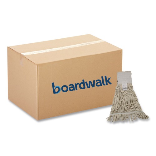 Mop Heads | Boardwalk BWK524C 24 oz. Pro Loop Web/Tailband Premium Saddleback Cotton Mop Head - White (12/Carton) image number 0