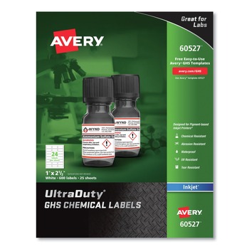  | Avery 60527 UltraDuty 1 in. x 2.5 in. GHS Chemical Waterproof and UV Resistant Labels - White (600/Pack)