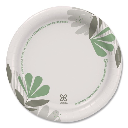 Plates | Dixie UX7WS Pathways Soak-Proof Shield WiseSize 6.88 in. Paper Plates - Green/Burgundy (500/Carton) image number 0