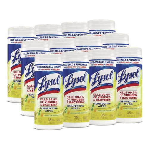 Cleaning Cloths & Wipes | LYSOL Brand 19200-81145 7 in. x 7.25 in. 1-Ply Disinfecting Wipes - Lemon and Lime Blossom, White (35 Wipes/Canister, 12 Canisters/Carton) image number 0