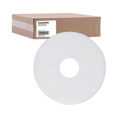 Floor Pads-Cleaning, Buffing & Polishing | Boardwalk BWK4012WHI 12 in. Diameter Polishing Floor Pads - White (5/Carton) image number 0